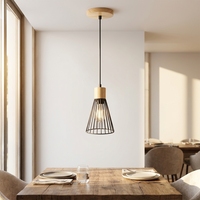 Lámpara Colgante LED de Madera para Mesa de Comedor, 220V, Estilo Nórdico Moderno, Lámpara de Techo Artística con Jaula de Hierro para Interiores