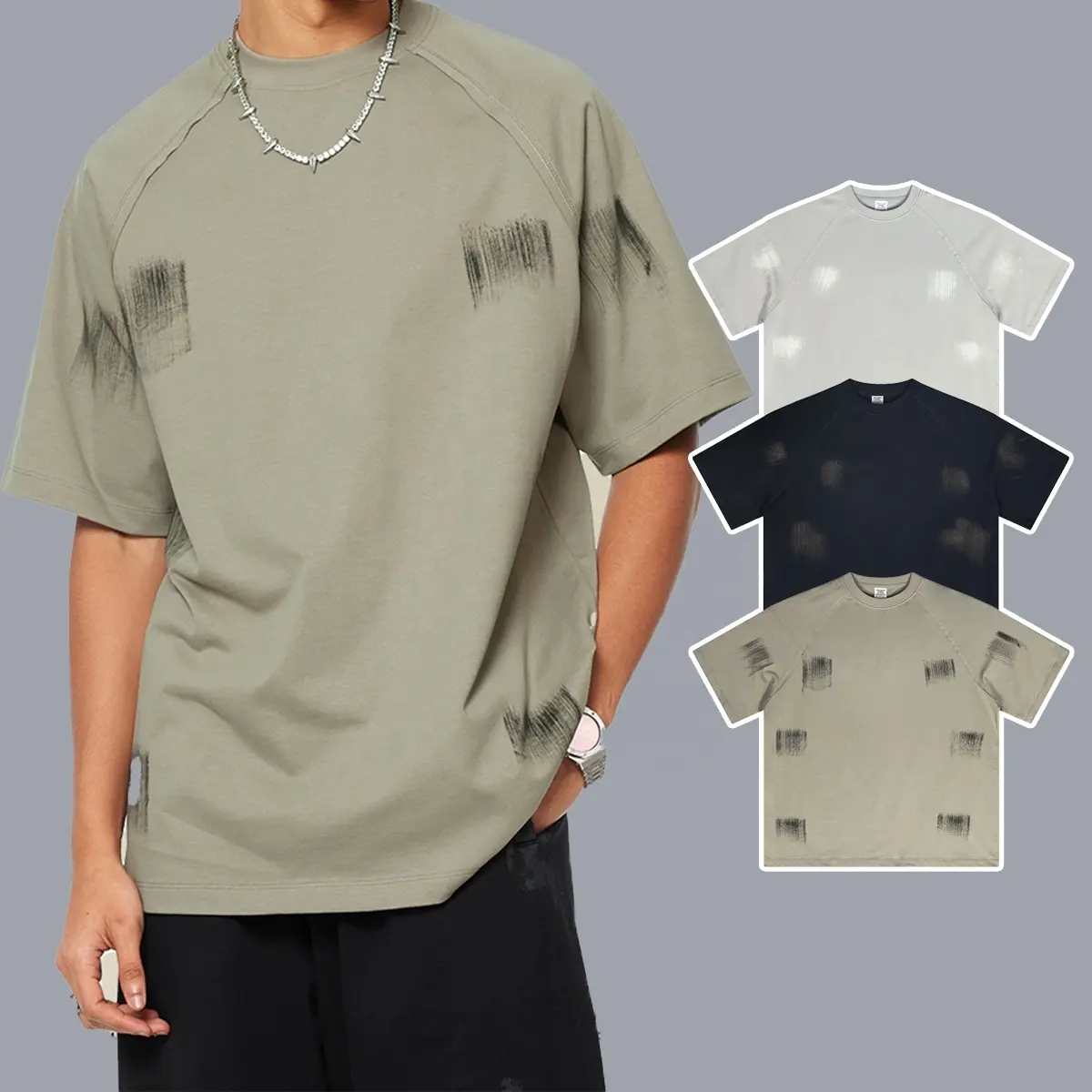 T-Shirt Unisex personalizzata 305G a maniche corte con t-shirt a maniche corte lavata a maniche corte T-Shirt da uomo produttore di t-shirt