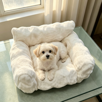Canapé-lit pour chat et chien en peluche, 400 GSM, imitation fourrure de lapin, fond imperméable en TPU, housse amovible pour cage, utilisation en intérieur