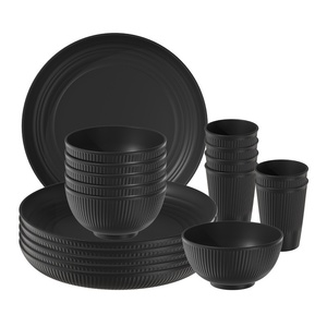 Juego de Vajilla de Plástico PP de 18 Piezas, Moderno y Minimalista, con Rayas Verticales, Apto para Microondas, con Tazas, Tazones y Platos Personalizables - Product Image 4
