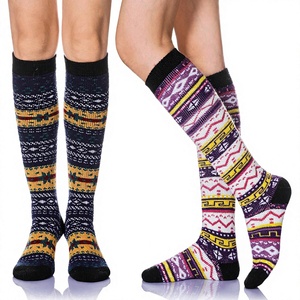 <b>Womens</b> Over Knee Thermal Fleece <b>Socks</b> Soft Thick Winter Tube <b>Socks</b> Geometric Knit Sleep <b>Socks</b> <b>Warm</b> Indoor Legwear Cozy Stretch - Product Image 3