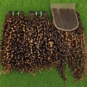 Extensions di Capelli Umani Vergini Ricci Marroni <span class=keywords><strong>4</strong></span>/27 con Highlights per Intrecciare, Vendita all'Ingrosso - Product Image 1