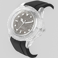 Reloj de Pulsera de Buceo Luminoso con Correa de Goma y Esfera con Textura de Meteorito, Reloj Mecánico Automático para Hombre con Caja de Cristal Transparente OEM