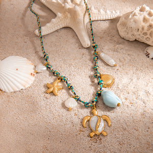 สร้อยคอเปลือกหอย สแตนเลส จี้รูปปลาดาว สายคล้องคอหลากสี สไตล์หรูหราเบาๆ - Product Image 3