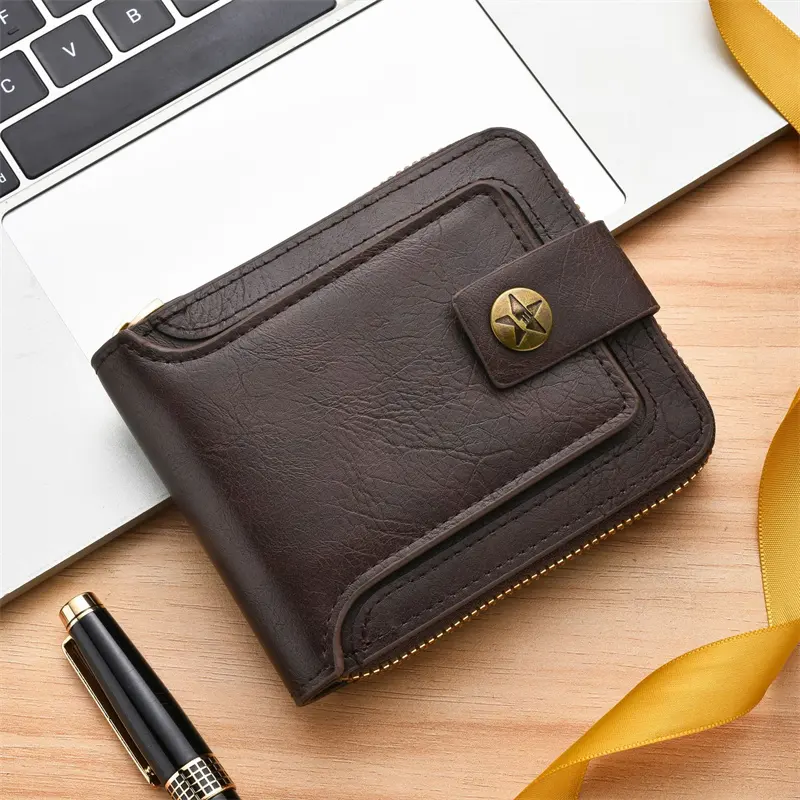 Men's zipper wallet Premium PU leather store cash ID bills Vintage stylish wallet