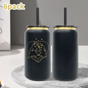 Lot de 6 gobelets isothermes en acier inoxydable coloré plaqué or avec logo personnalisé, 16 oz, pour canettes de soda et de bière, prêts pour la gravure laser - Product Image 1
