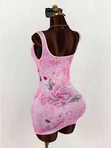 Vestido Corto Sexy con Estampado Cruzado para Mujer, Vestidos Cortos Ajustados sin Mangas Estilo Y2K, Elegantes para Mujer - Product Image 3