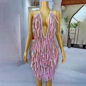 Novance Y4630 Shopping livraison directe rose paillettes discothèque scène Performance <span class=keywords><strong>tenue</strong></span> strass gland licou robe <span class=keywords><strong>de</strong></span> <span class=keywords><strong>danse</strong></span> <span class=keywords><strong>de</strong></span> salon - Product Image 4