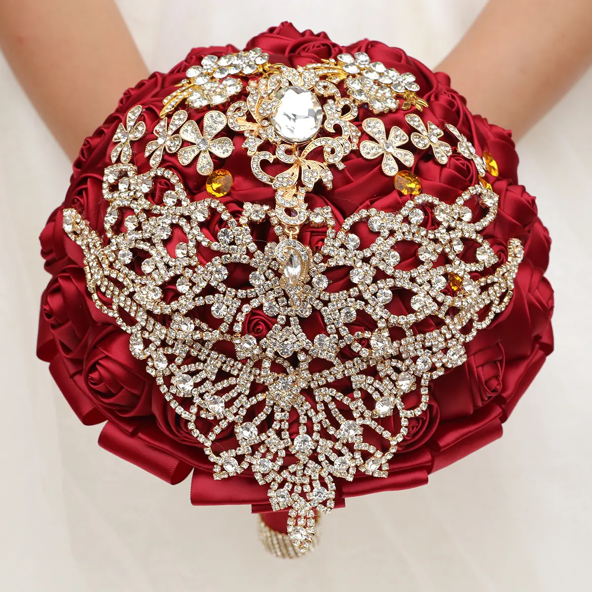 The bride holds flowers with full diamonds Holding Wedding shiny rhinestones Flower Bouquets Bridal