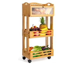 Easy — grand support de fruits en bambou, avec roues, boîte à pain, conteneurs de rangement pour la cuisine, conteneurs pour aliments
