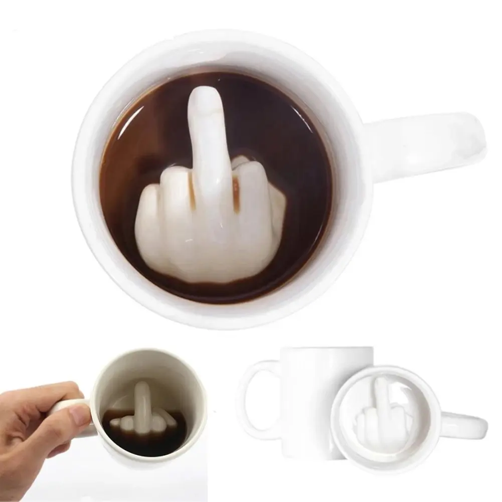 Белая кружка с изображением среднего пальца в забавном стиле, креативный дизайн, чашка для смешивания кофе, молока, посуда для напитков, керамические кружки, емкость 300 мл, чашка для воды