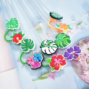 Accessoires de bar décoratifs de haute qualité en PVC, caoutchouc souple et silicone, de la série Plantes Tropicales, en forme de chapeau de paille, couvre-paille anti-poussière - Product Image 1