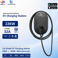 Stasiun Pengisian Daya EV AC Tipe 2 Baru 22kW 32A 3 Fasa Wallbox dengan Kabel 5M IP55 Kontrol WiFi APP