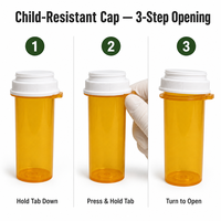 Ventes en gros de flacons de pharmacie en plastique résistants aux enfants 8DR 13DR 16DR 18DR 20DR 60DR, pots vides de 30 ml pour pilules, échantillon gratuit inclus
