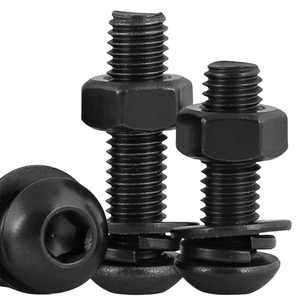 Vis à tête fraisée hexagonale en acier au carbone oxydé noir de grade 12.9 avec rondelles plates/ressort M2-M5-M8, marque Nindejin - Product Image 1