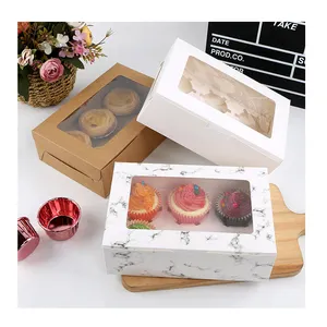 Family Dinner Cupcake Boxes with Inserts And Window Hold 6 Holes Cupcake Cookie Packaging Baking Box