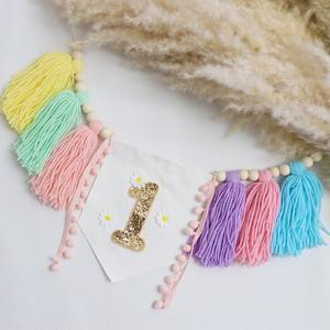 Bannière bohème Pafu avec des glands et des perles en bois, bannière de <span class=keywords><strong>chaise</strong></span> haute, bannière de fête d'anniversaire, drapeau pour bébé, <span class=keywords><strong>1er</strong></span> anniversaire - Product Image 5