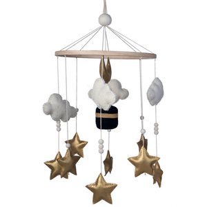 Decoración de Cuarto de Bebé Hecha a Mano, Móvil de Fieltro Suave con Estrellas y Nubes, Juguete de Peluche, Gris/Blanco Natural, 100% Lana de Nueva Zelanda, Unisex - Product Image 1