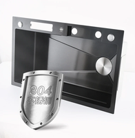 Nouveau produit Évier de cuisine multifonctionnel à cascade intelligent fait à la main avec support pour téléphone portable et pistolet pulvérisateur