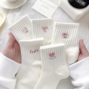 Women Wholesale White Trendy Cute Solid Color Mid Calf <strong>Socks</strong> Warm Comfortable Thermal Cotton <strong>Socks</strong> Breathable Knitted <strong>Socks</strong> - Product Image 1
