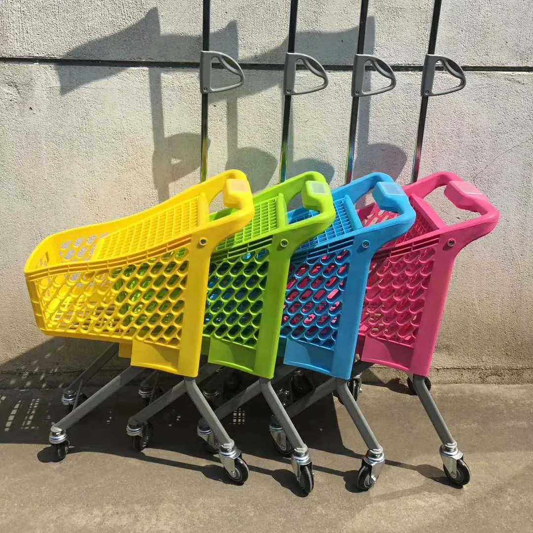 Kids colorful Metal Shopping Child Plastic Cart supermarket Trolley at Factory Price