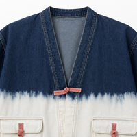 Ensemble veste kimono en jean tie-dye à boutons chinois et jean cargo à jambes larges à bords bruts