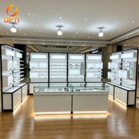 Vitrina Óptica LED Personalizada, Estante de Pared Blanco para Gafas de Sol y Exhibidor de Vidrio para Muebles de Interior de Ópticas