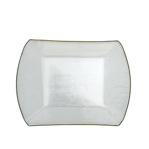 <span class=keywords><strong>Assiette</strong></span> de présentation <span class=keywords><strong>rectangulaire</strong></span> en <span class=keywords><strong>verre</strong></span> <span class=keywords><strong>transparent</strong></span> avec bord doré, faite à la main, écologique, pour mariage, de Samyo Wholesale China Dinnerware - Product Image 3