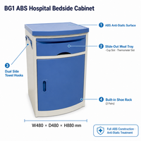 Table de chevet d'hôpital en ABS avec étagère à chaussures, tiroir, plateau repas, porte-gobelet et porte-serviettes pour salle de patients