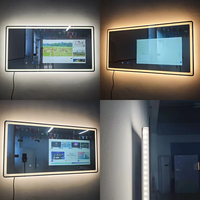 Miroir intelligent de salle de bain en verre magique, LED, écran tactile, TV pleine longueur, portable, résistant à l'eau, mural