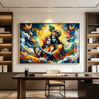 Décoration Personnalisée pour la Maison : Tableau Mural LED en Verre et Porcelaine Cristalline avec Images Hindoues Radha Krishna pour Salon - Vente Flash