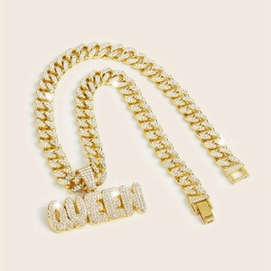 Girocollo con ciondolo alla moda per rapper placcato in lega di zinco, bianco Non magnetico, mosaico di strass, resistente e accattivante - Product Image 5