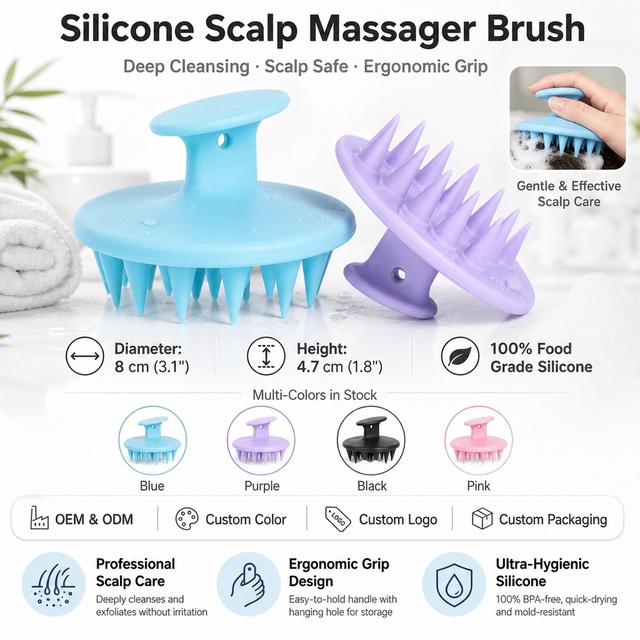 Silicone Scalp Massager Shampoo Brush Soft Hair Washing Brush Anti Slip Handle Scalp Scrubber for Hair Growth Deep Clean