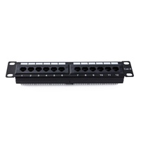 Panel Patch Cat6 UTP RJ45 1U 19 Inci 12 Port, Rangka Distribusi Jaringan Rak Mount Baja & Plastik
