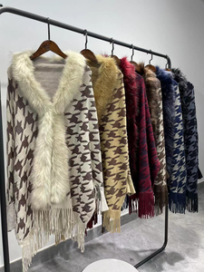 <span class=keywords><strong>Cardigan</strong></span> Casual da Donna Autunnale con Collo in Pelliccia Lungo Personalizzato, Motivo <span class=keywords><strong>Pied</strong></span>-<span class=keywords><strong>de</strong></span>-<span class=keywords><strong>Poule</strong></span> e Nappine - Product Image 2