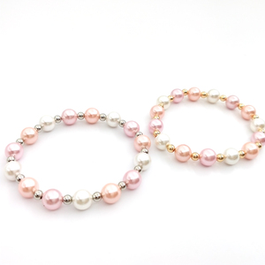 <span class=keywords><strong>Bracciale</strong></span> di Perle di Conchiglia per Donne, Perle di Conchiglia Rosa e Bianche da 8mm <span class=keywords><strong>con</strong></span> Perline in Rame Dorato - Product Image 1