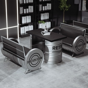 Muebles de barra de Metal duraderos industriales <span class=keywords><strong>modernos</strong></span>, sofá de camión transparente, combinación de silla de mesa de barril de aceite creativo para cafetería, barra de té de la leche - Product Image 1