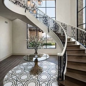 <span class=keywords><strong>Escalier</strong></span> en colimaçon moderne d'intérieur de style australien pour villa, durable, écologique, en acier noir avec garde-corps en verre, moulé - Product Image 1