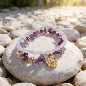 Handcrafted Natural Stone Stackable Crystal <b>Beaded</b> <b>Bracelet</b> with Pendant Healing Rose Quartz Crystal Gemstone <b>Beaded</b> <b>Bracelets</b> - Product Image 2