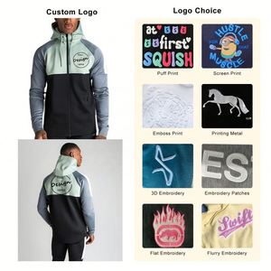Fitted Color Block Embroidery Gym <b>Full</b> <b>Zip</b> <b>up</b> <b>Hoodie</b> High Quality Fleece Custom Logo Oversized Scoop Zipper <b>Hoodie</b> Men - Product Image 3