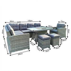 Juego <span class=keywords><strong>de</strong></span> Comedor <span class=keywords><strong>de</strong></span> Lujo con Estructura <span class=keywords><strong>de</strong></span> Aluminio y Ratán, 9 Piezas, Sofá Esquinero <span class=keywords><strong>de</strong></span> <span class=keywords><strong>Mimbre</strong></span> <span class=keywords><strong>para</strong></span> Exteriores con Mesa <span class=keywords><strong>para</strong></span> Jardín o Villa - Product Image 5