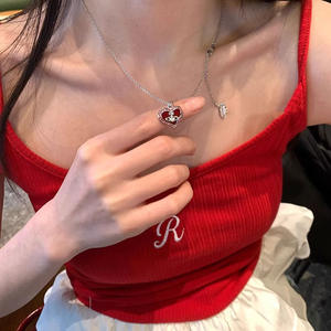 Collar con Colgante de Corazón de Saturno en Forma de Corazón, Brillante, Color Rosa, Cadena para Clavícula, Collar de Amor para Mujeres y Niñas - Product Image 2