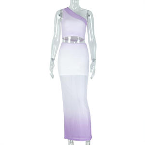 Viviblook Z326ST09 2025 nouveau été Y2k femmes jupe ensemble Sexy unique épaule sans manches haut court jupe deux pièces ensemble - Product Image 5