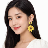 Anting-anting Bunga Daisy Bohemian Segar Musim Panas Ahaya, Bunga Matahari Kuning, Manik-manik Beras Ekstravagan, Perhiasan Gaya Baru untuk Wanita