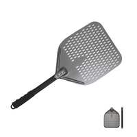 Pelle à pizza en aluminium anodisée 66cm avec poignée mentale courte détachable Pelle en aluminium perforée carrée de 12 pouces