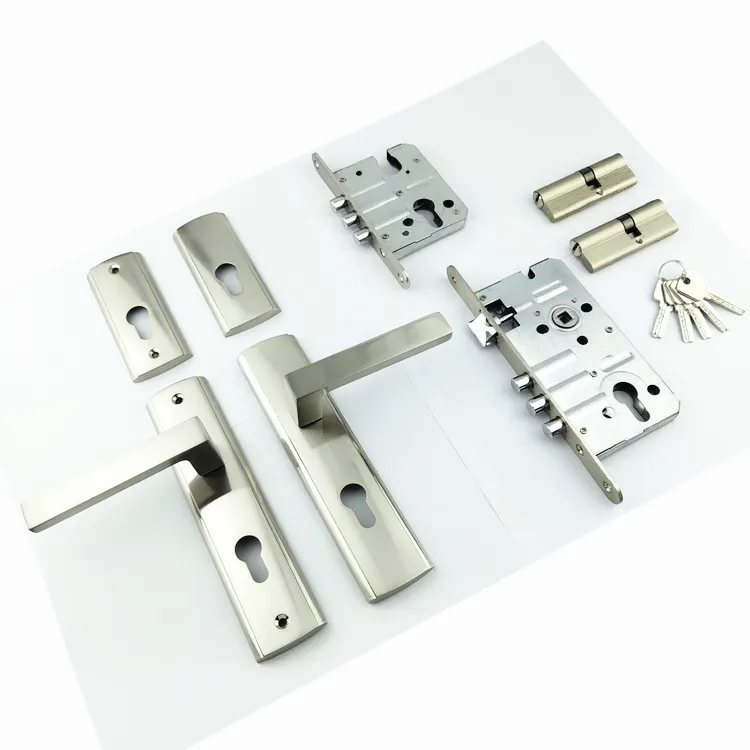 Conjunto de fechadura mortise europeu, corpo de fechadura, fechadura de três pontas, multiock, com alça de tração, alça de porta e cilindro