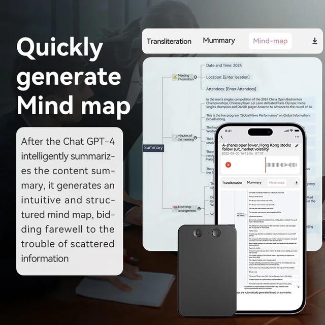 AI Powered ChatGPT-4 App Audio Dictaphone Espia 8GB-128GB Digital Voice Recorder for Transcribing Summarizing Language Voice