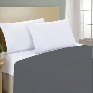 Drap plat 150x300cm 100% coton gris foncé pour lit simple italien - Product Image 3