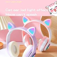 Casque sans fil avec micro, oreilles de chat mignonnes, lumière LED, stéréo, pour enfants, filles, musique, téléphone, Bluetooth, cadeau pour les joueurs