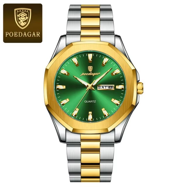 POEDAGAR 875 Original Brand Fashion Men's Wristwatch Waterproof Chronograph Luminous Hands Stainless Steel Quartz Watch for Men